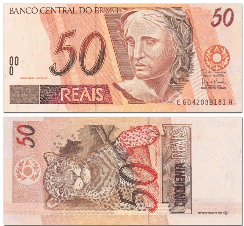 Um exemplo de moedas raras é a nota de R$ 50 da primeira família do real, que em perfeito estado pode valer até R$ 5.900. Imagem: YouTube